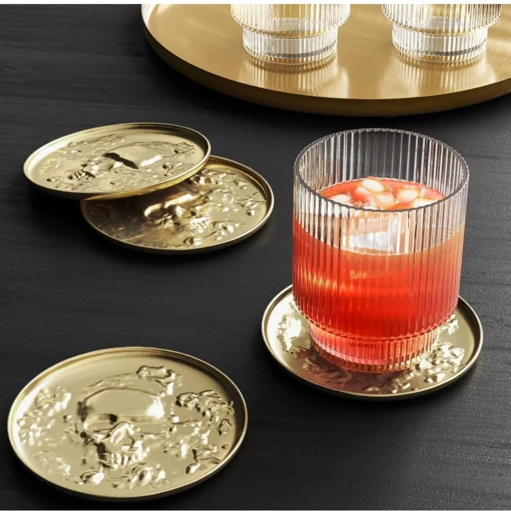 Target Threshold Metal Coasters Gold Embossed Skull 4 Pack New In Packaging